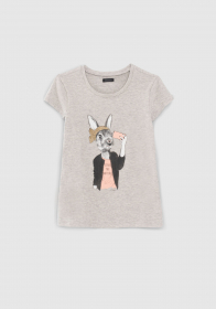 Dívčí tričko s obrázkem králíka s telefonem a třpytivou čelenkou IKKS