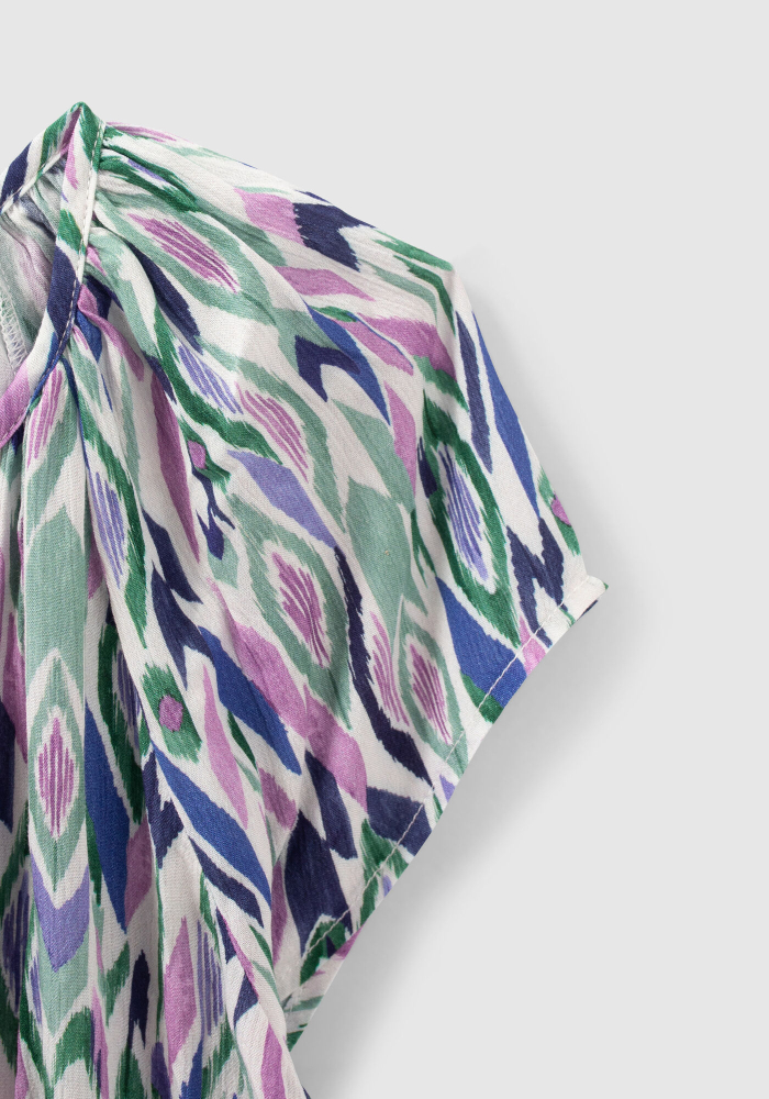 detail Dívčí barevné šaty s grafickým potiskem - asymetrický lem s volánky IKKS