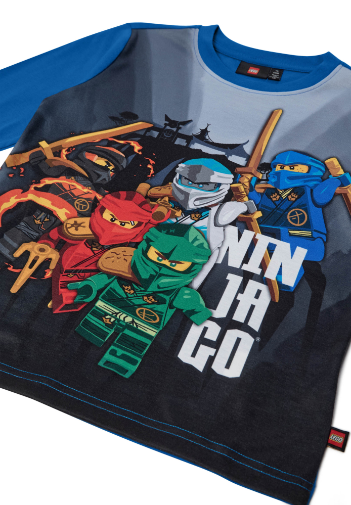 detail LEGO® NINJAGO® chlapecké tričko s dlouhým rukávem – hrdinové Kai, Jay a Lloyd LEGO