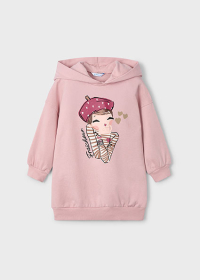 Dívčí béžové mikinové šaty s medvídkem a kapucí MAYORAL