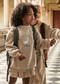 Dívčí mikinové šaty s potiskem kachny v béžové barvě MAYORAL