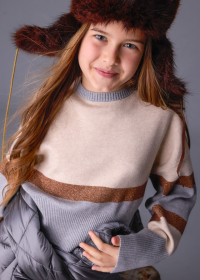 Dívčí pruhovaný svetr v béžové a šedé s třpytivým detailem MAYORAL