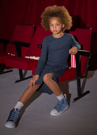 Dívčí tmavě modré žebrované šaty s bočními knoflíky MAYORAL