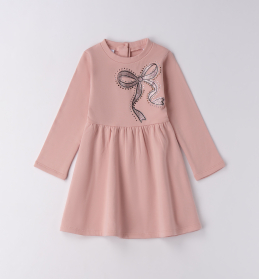 Dívčí růžové šaty s mašlí a kamínky IDO