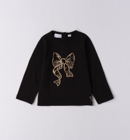 Dívčí černé tričko se zlatou mašlí SARABANDA
