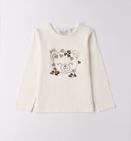 Dívčí krémové tričko s motivem medvídka a srdíček SARABANDA