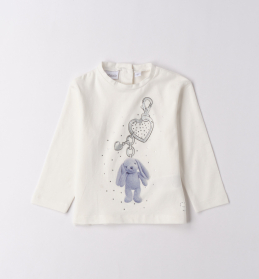 Dívčí bílé tričko s potiskem plyšového zajíčka SARABANDA