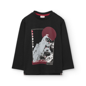 Chlapecké černé tričko s dlouhým rukávem – motiv hory WHITE PEAK BOBOLI