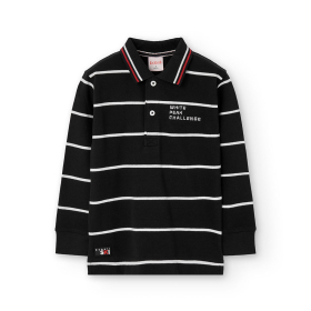 Chlapecké černé polo tričko s proužky z příjemné bavlny BOBOLI