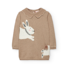 Dívčí pletené šaty s králíčkem a límečkem BOBOLI