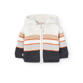 Unisex pletený kabátek s oušky a pruhy – podšitý BOBOLI
