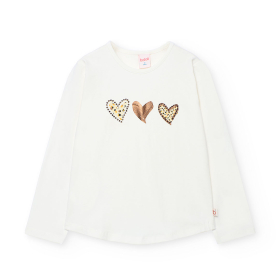 Dívčí tričko s flitrovými srdíčky – krémové BOBOLI