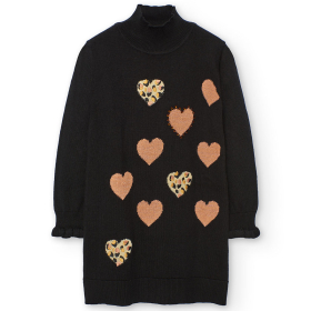 Stylové dívčí pletené šaty s rolákem a srdíčky BOBOLI