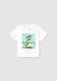 Dětské chlapecké bavlněné tričko s obrázkem krokodýla v plážovém stylu, bílé MAYORAL