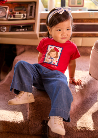 Dětské dívčí džínové kalhoty s mašlí v pase MAYORAL