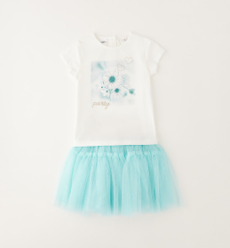 Dívčí letní set tričko s kamínky a tylová sukně IDO