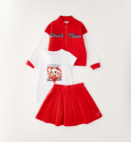 Dívčí červený set Cheer Team mikina, tričko a sukně SARABANDA