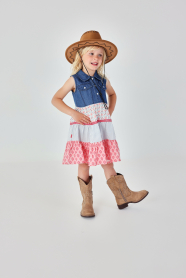 Dívčí džínové šaty bez rukávů s vrstvenou sukní BOBOLI