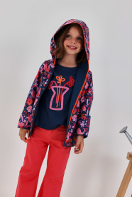 Dívčí oboustranná bunda s květinovým potiskem a kapucí BOBOLI