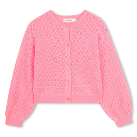 Dívčí kardigan, pletený svetr, růžový, glitry, prolamovaný vzor BILLIEBLUSH