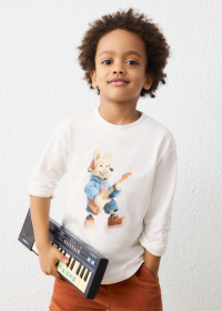 Chlapecké bílé tričko s dlouhým rukávem a zajíčkem MAYORAL