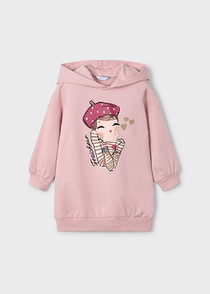 detail Dívčí béžové mikinové šaty s medvídkem a kapucí MAYORAL