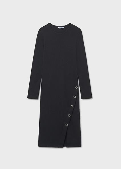 detail Dívčí žebrované úpletové šaty s knoflíky – tmavě šedé MAYORAL