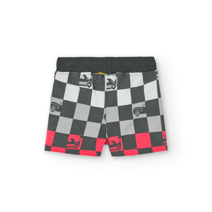 detail Chlapecké pletené kraťasy s kostkovaným potiskem a detaily auta BOBOLI