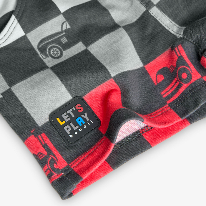 detail Chlapecké pletené kraťasy s kostkovaným potiskem a detaily auta BOBOLI