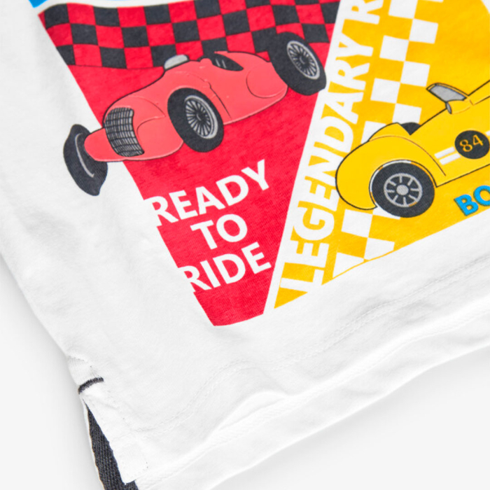 detail Chlapečkové pletené triko s potiskem obrázků závodních aut BOBOLI