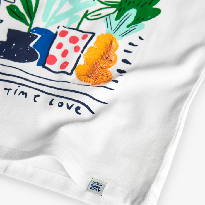 detail Dívčí bílé tričko s květinovým potiskem BOBOLI