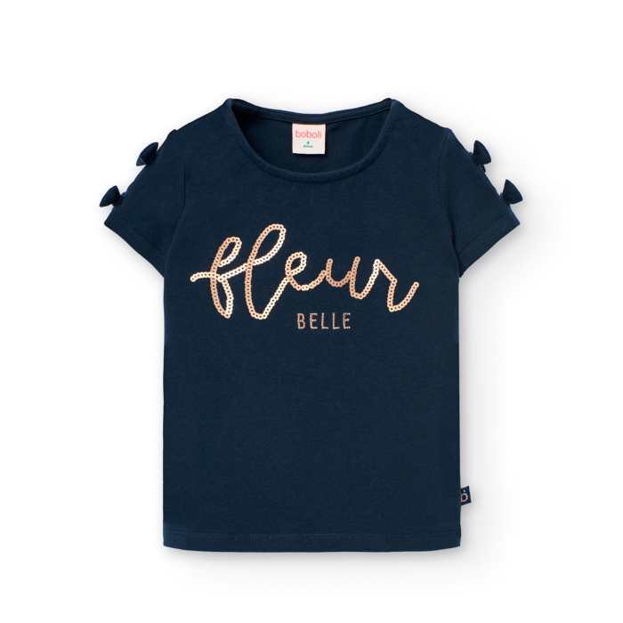 detail Dívčí tričko s flitrovým nápisem „fleur“ BOBOLI