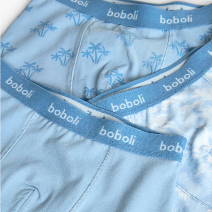 detail Sada 3 chlapeckých boxerek v modrých tónech s potiskem BOBOLI