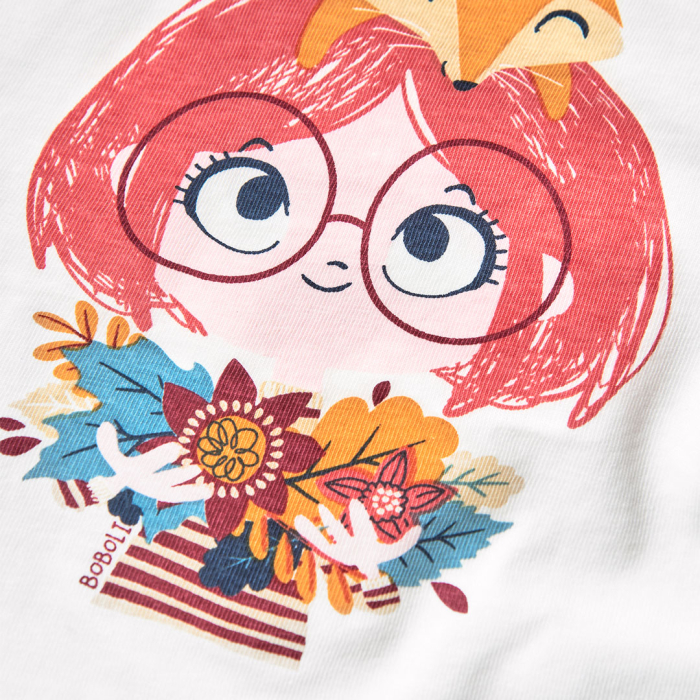 detail Bavlněné dívčí tričko s liškou a květinami BOBOLI