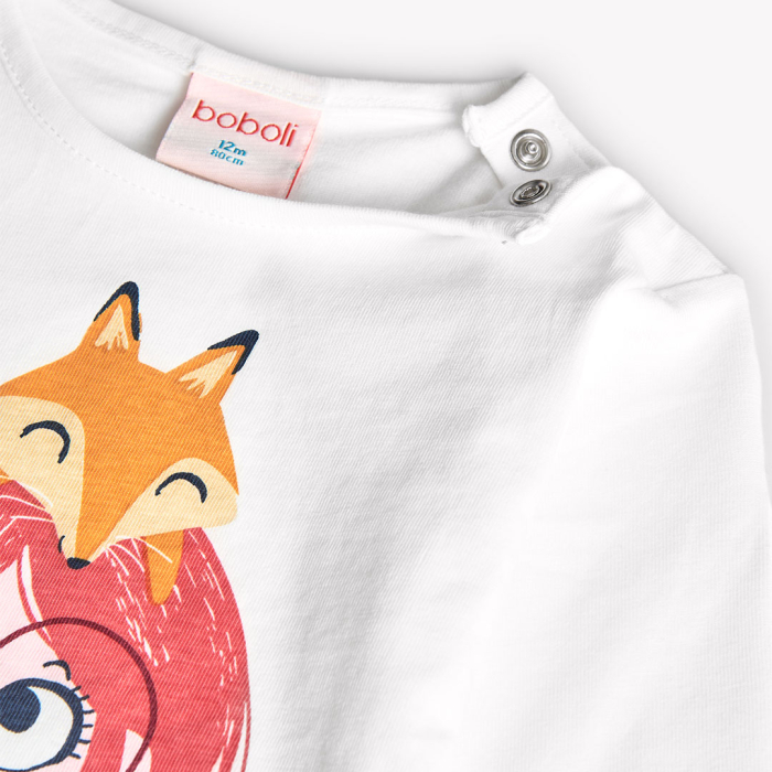 detail Bavlněné dívčí tričko s liškou a květinami BOBOLI