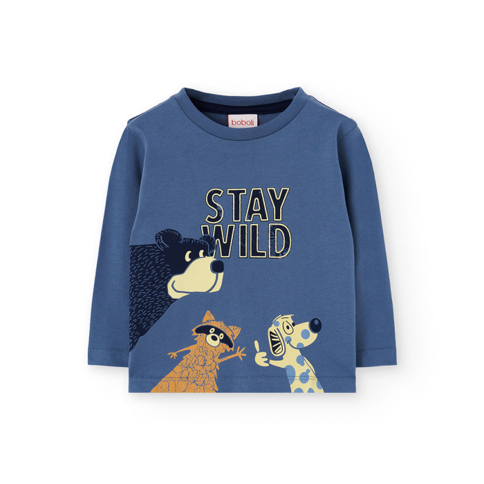 detail Chlapecké tričko s potiskem zvířátek „Stay Wild“ – modré BOBOLI