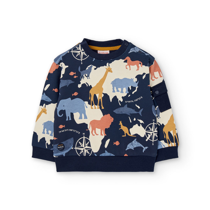 detail Chlapecká mikina s potiskem zvířat a mapy BOBOLI