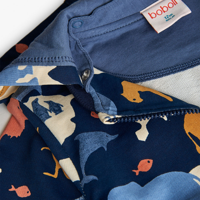 detail Chlapecká mikina na zip s potiskem zvířat a odepínací kapucí BOBOLI