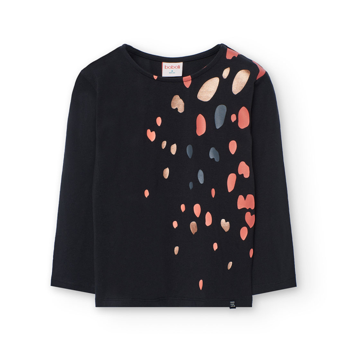 detail Dívčí bavlněné tričko s dlouhým rukávem a metalickým potiskem kapek BOBOLI