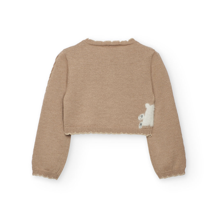 detail Dívčí bolerkový svetřík s králíčkem, ideální k šatům BOBOLI