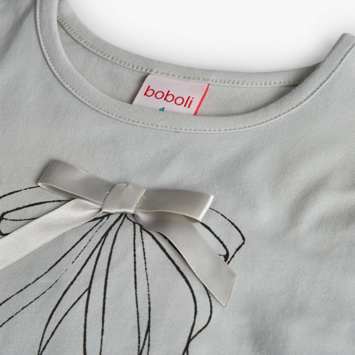 detail Dívčí tričko s baletními střevíčky a mašlí – šedé BOBOLI