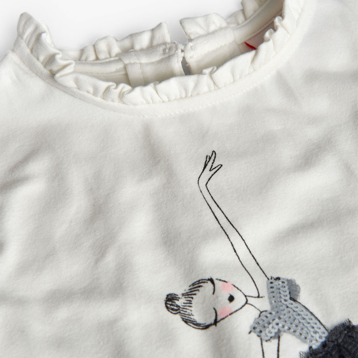 detail Dívčí tričko s motivem baletky a tylovou sukní – bílé BOBOLI