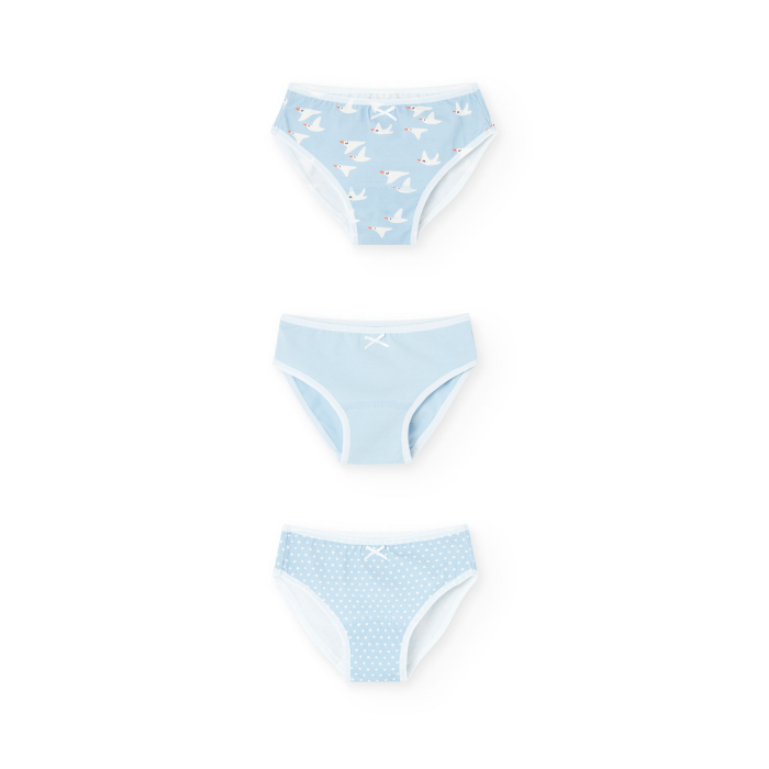 detail Dívčí bavlněné kalhotky – sada 3 kusů ve světle modré barvě BOBOLI