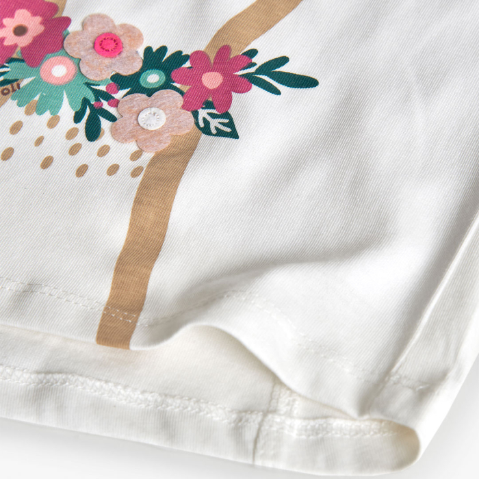 detail Dívčí bavlněné tričko s motivem jelínka a květinovým zdobením. BOBOLI