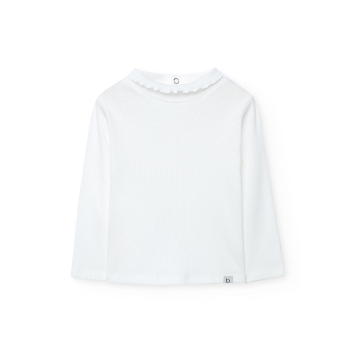 detail Bavlněné dívčí tričko s kroužkovým límečkem a knoflíky BOBOLI