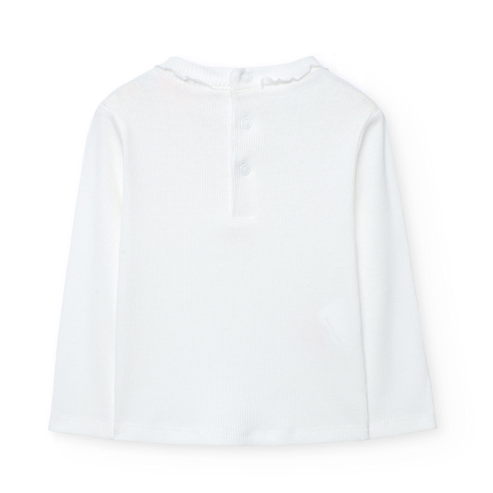 detail Bavlněné dívčí tričko s kroužkovým límečkem a knoflíky BOBOLI