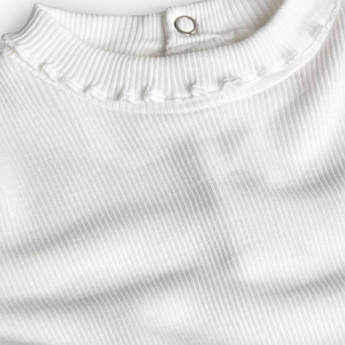 detail Bavlněné dívčí tričko s kroužkovým límečkem a knoflíky BOBOLI