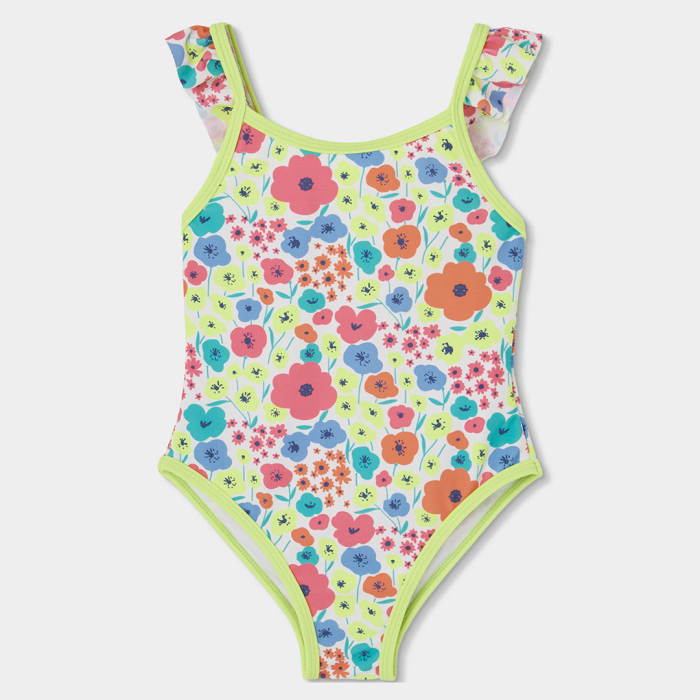 detail Dívčí jednodílné plavky s barevným květinovým motivem BOBOLI