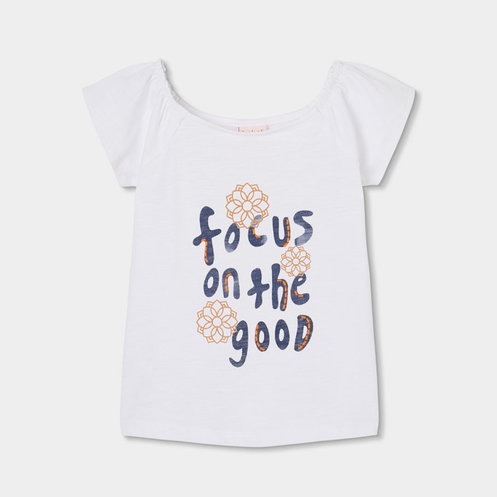 detail Dívčí bílé tričko s nápisem Focus on the good BOBOLI