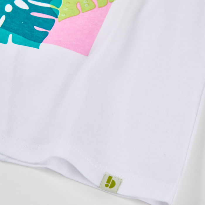 detail Dívčí bílé tričko s tropickým motivem BOBOLI